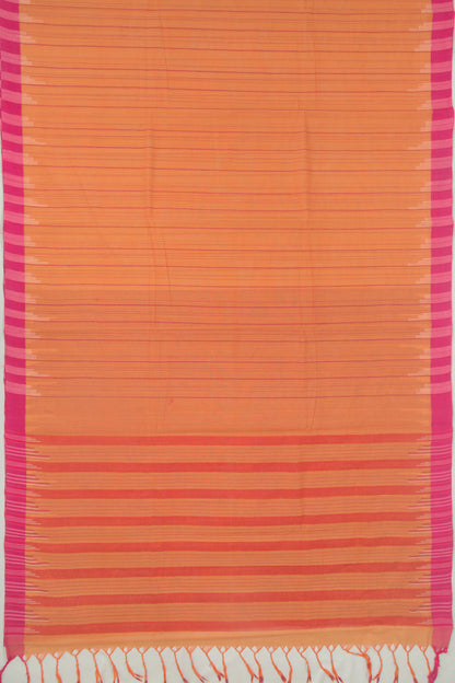 Ponduru Handspun Cotton Vertical Lines Orange Saree