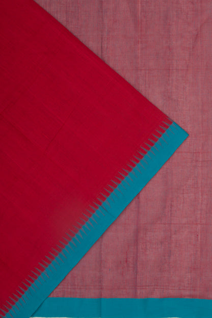 Ponduru Handspun Cotton Plain Red Saree