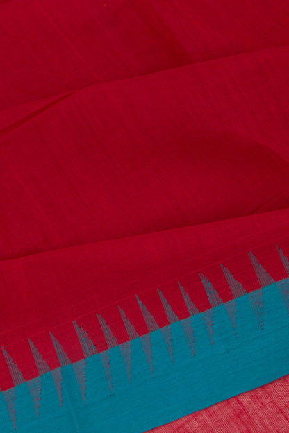 Ponduru Handspun Cotton Plain Red Saree