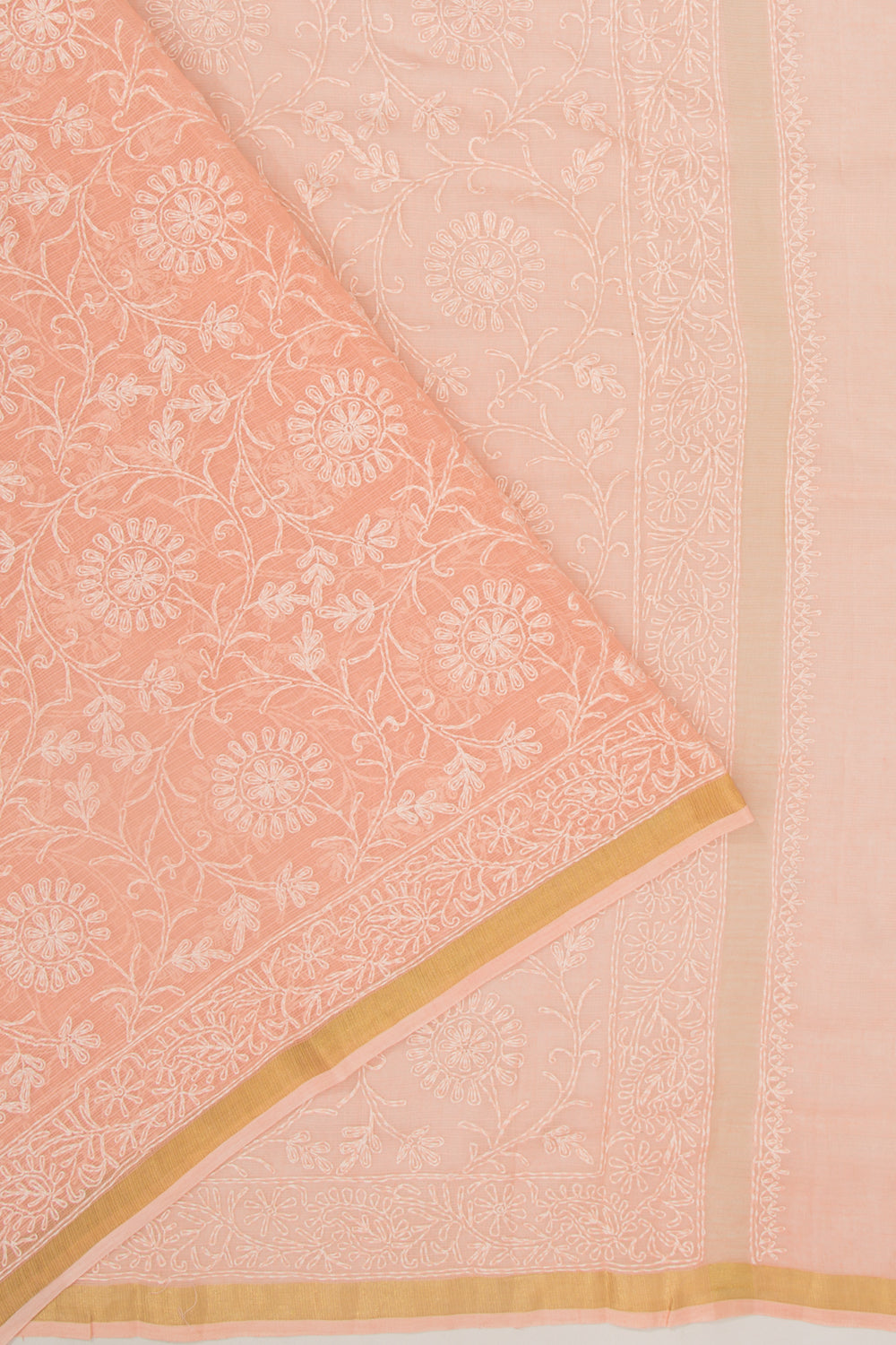 Kota Soft Silk Embroidery Pastel Orange Saree