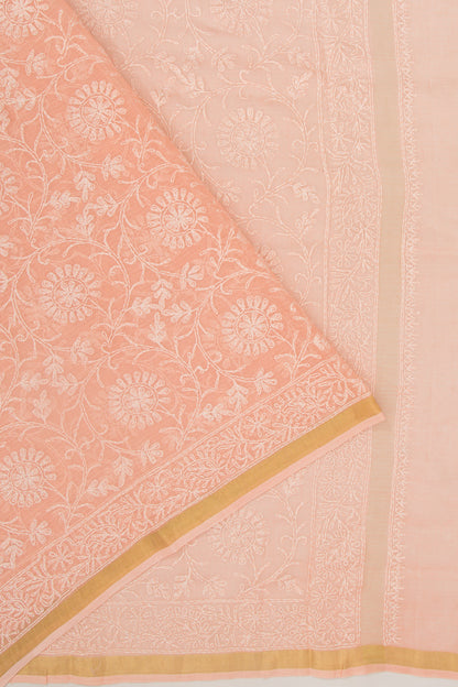 Kota Soft Silk Embroidery Pastel Orange Saree