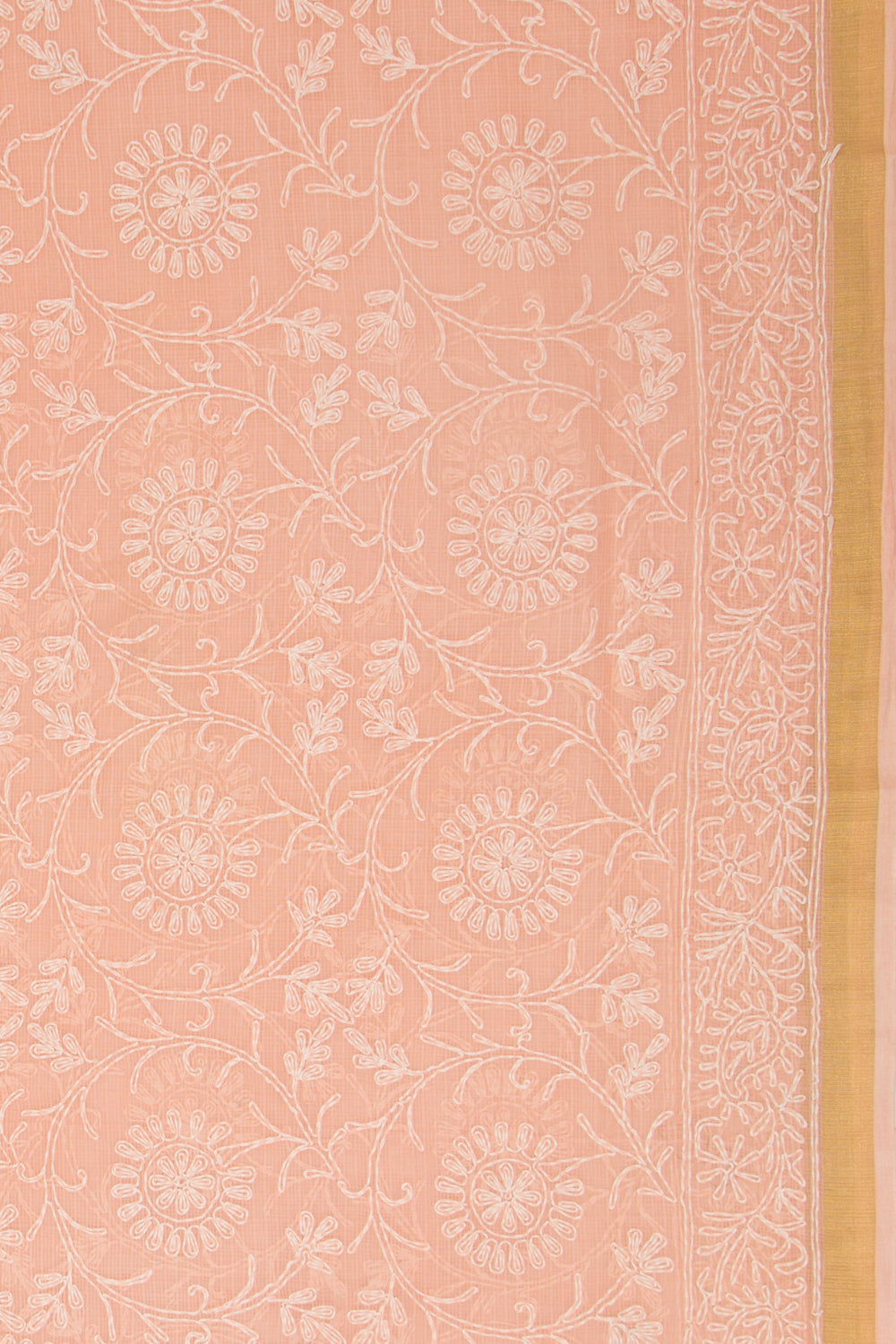 Kota Soft Silk Embroidery Pastel Orange Saree