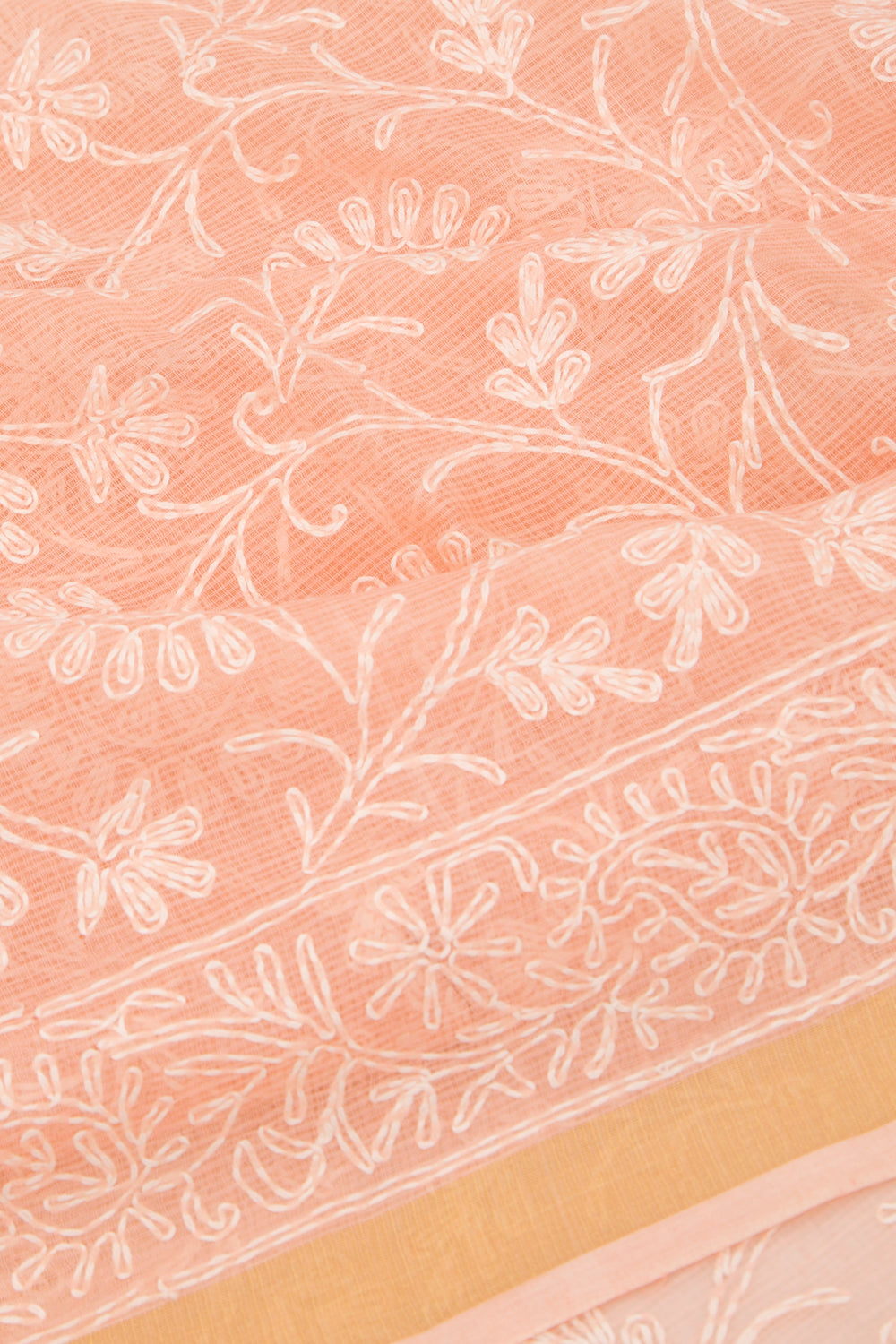 Kota Soft Silk Embroidery Pastel Orange Saree