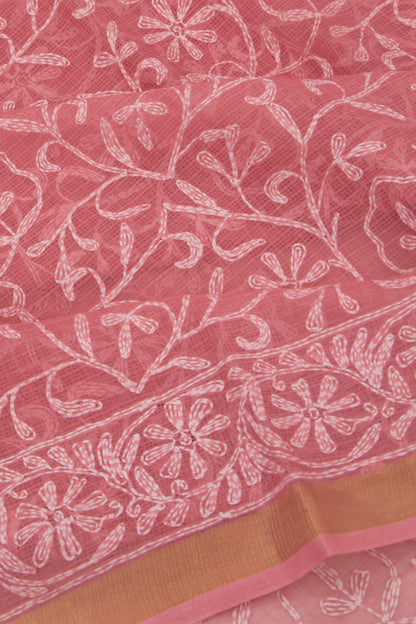 Kota Soft Silk Embroidery Pink Saree