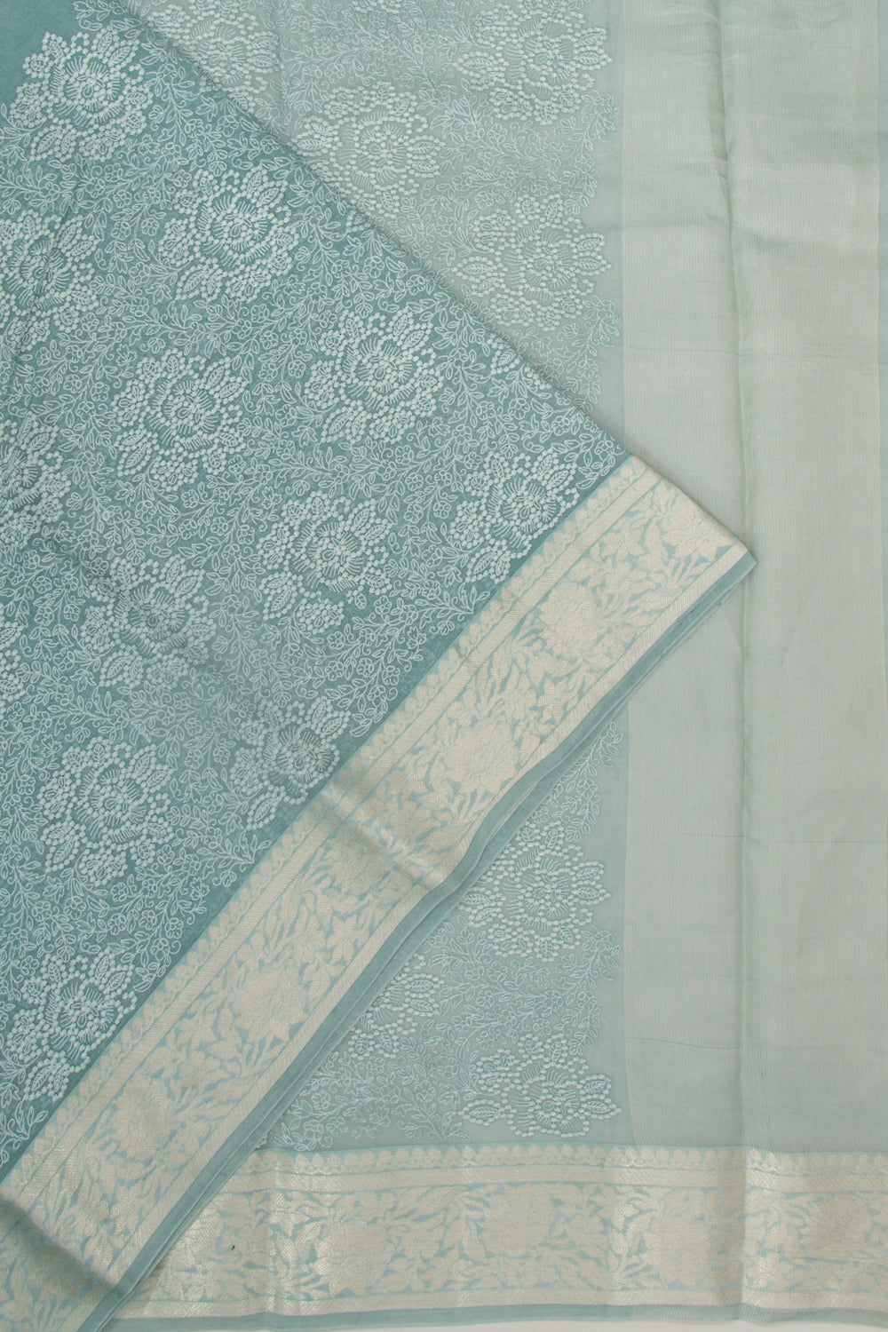 Organza Floral Embroidery Blue Saree