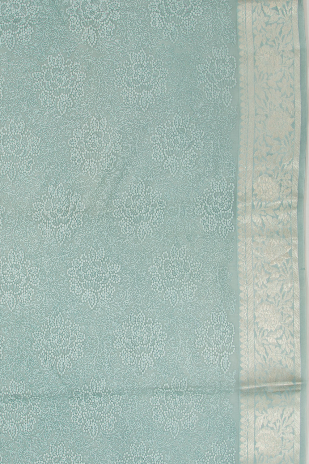 Organza Floral Embroidery Blue Saree