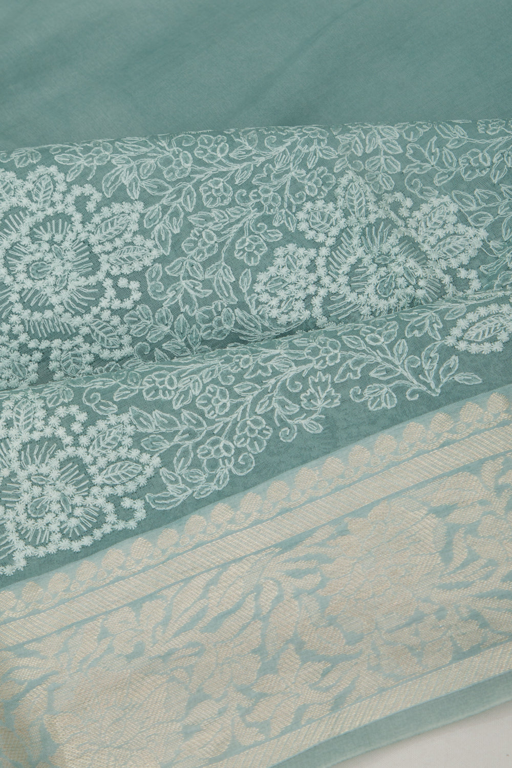Organza Floral Embroidery Blue Saree