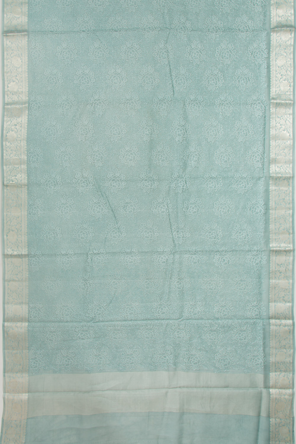 Organza Floral Embroidery Blue Saree