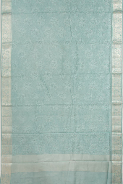 Organza Floral Embroidery Blue Saree