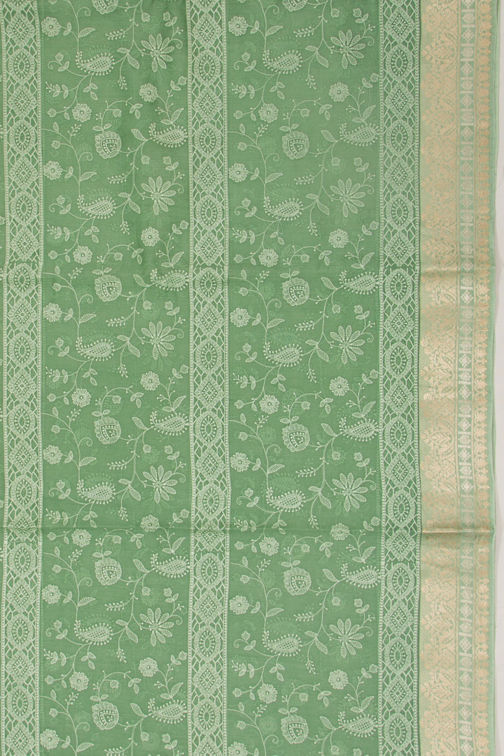 Organza Floral Embroidery Green Saree