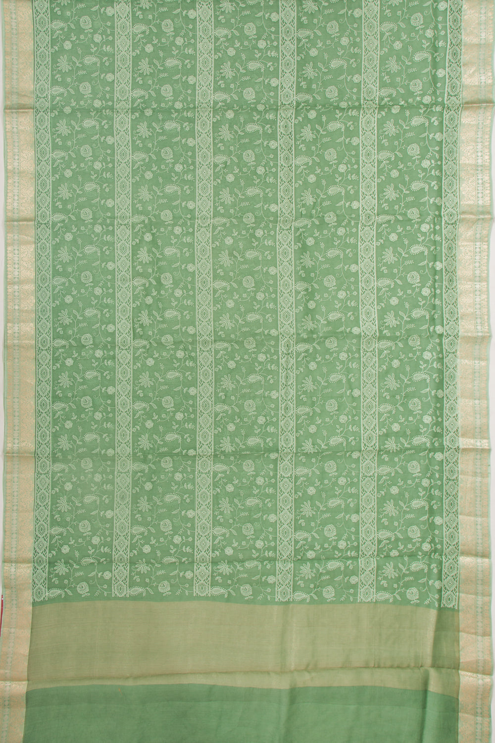 Organza Floral Embroidery Green Saree