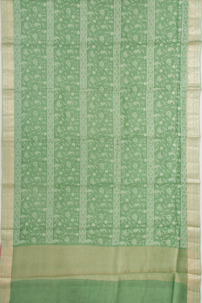 Organza Floral Embroidery Green Saree