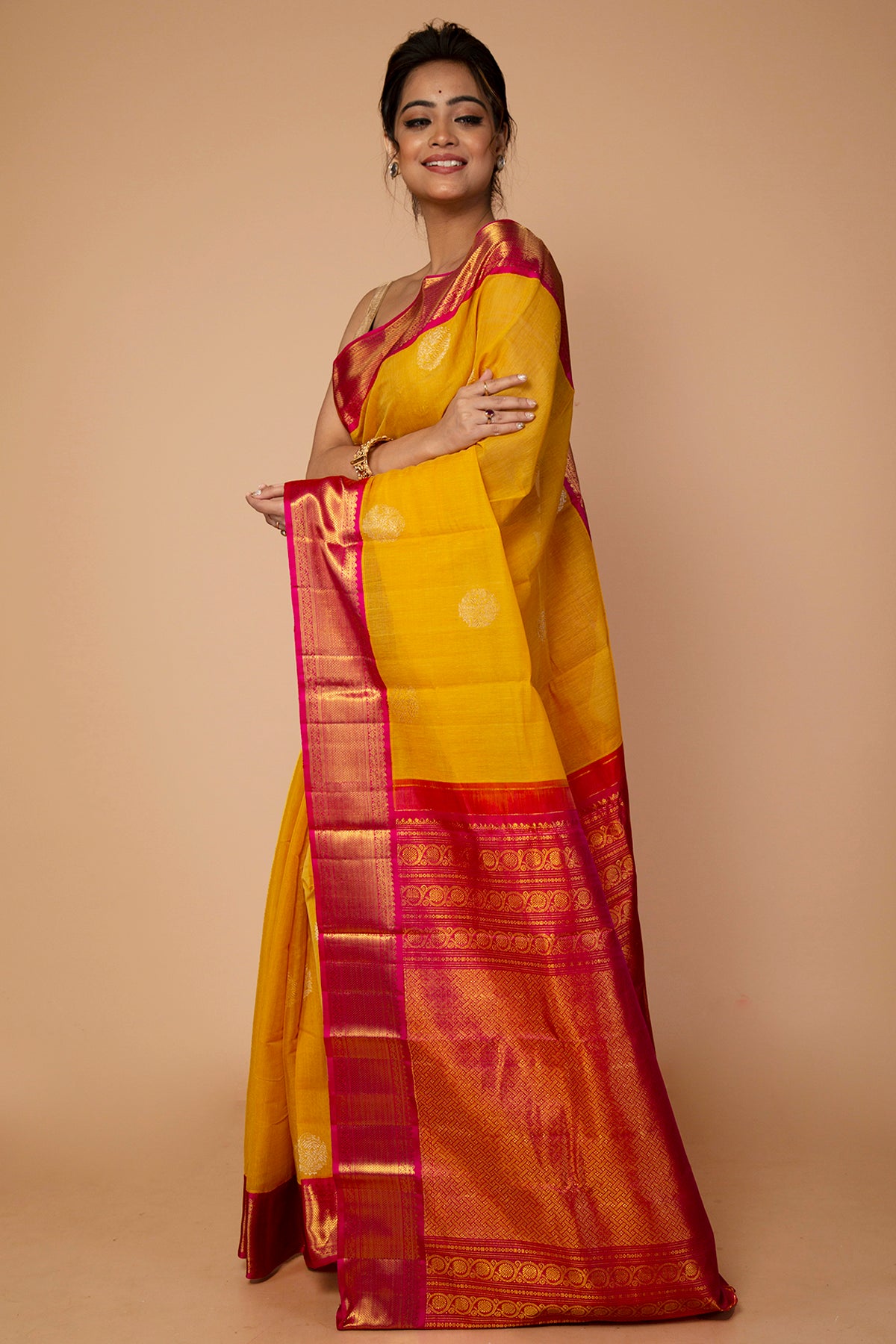 Kanchipuram Silk Butta Yellow Saree