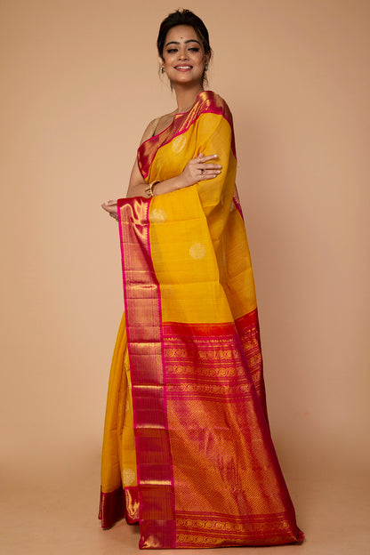 Kanchipuram Silk Butta Yellow Saree