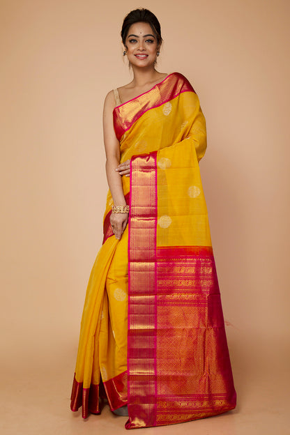 Kanchipuram Silk Butta Yellow Saree