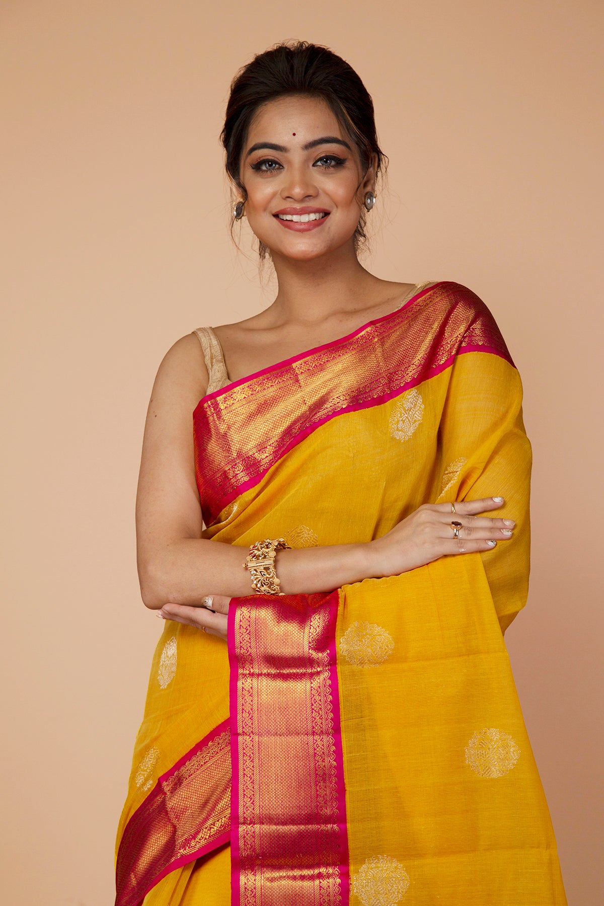 Kanchipuram Silk Butta Yellow Saree