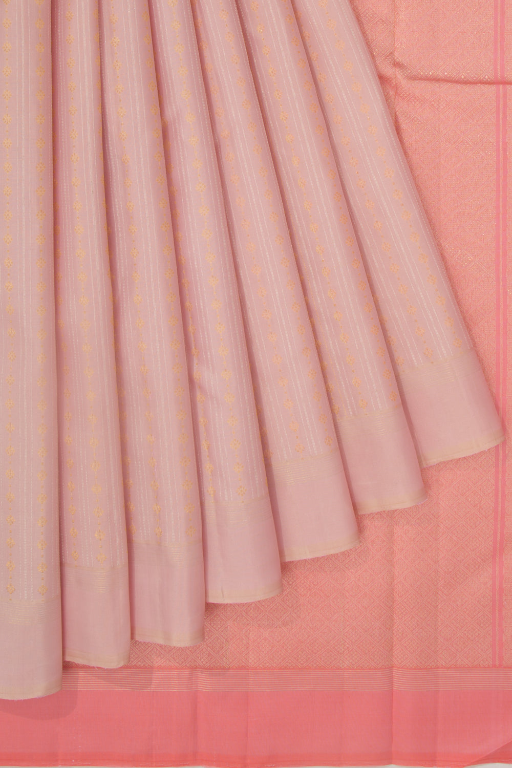 Kanchipuram Silk Vertical Lines And Brocade Peach Saree