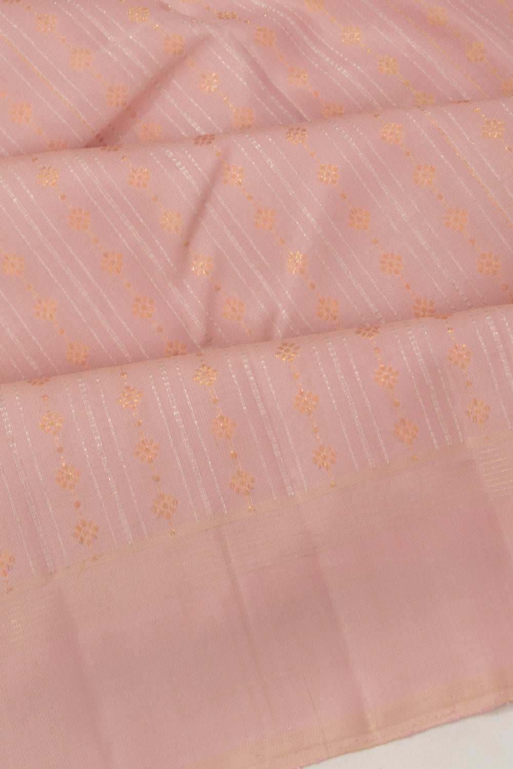 Kanchipuram Silk Vertical Lines And Brocade Peach Saree