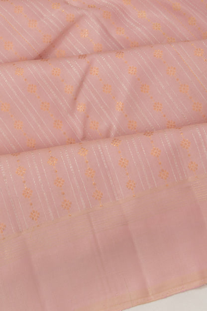 Kanchipuram Silk Vertical Lines And Brocade Peach Saree