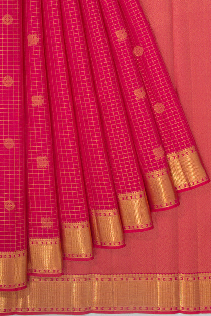 Kanchipuram Silk Checks And Butta Pink Saree