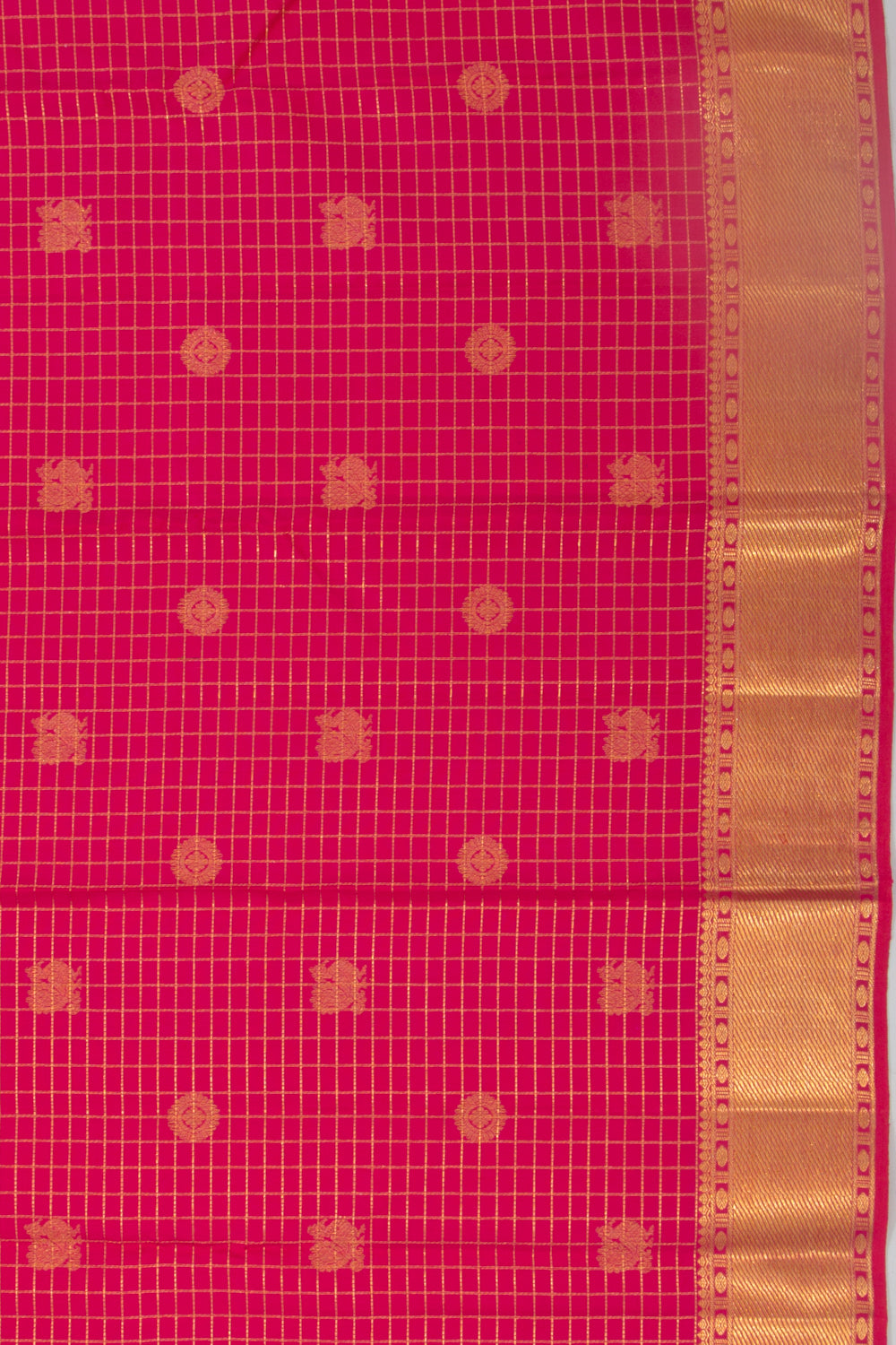 Kanchipuram Silk Checks And Butta Pink Saree