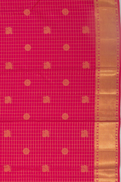 Kanchipuram Silk Checks And Butta Pink Saree