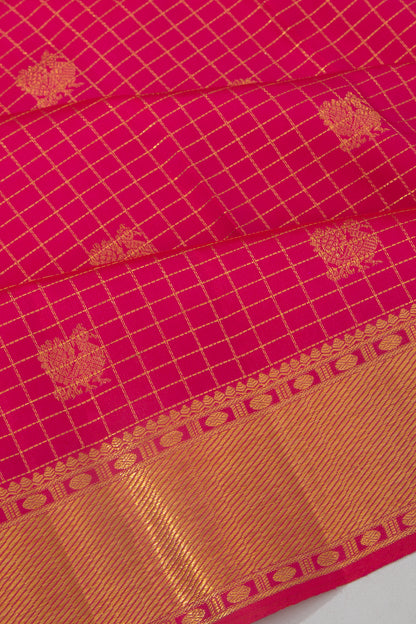 Kanchipuram Silk Checks And Butta Pink Saree
