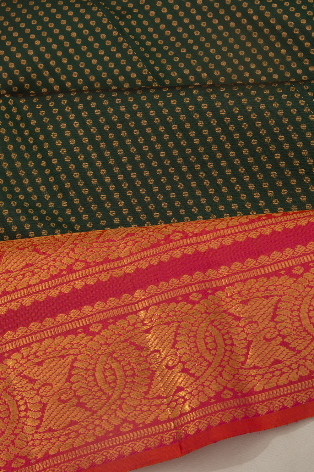 Kanchipuram Silk Brocade Bottle Green Saree