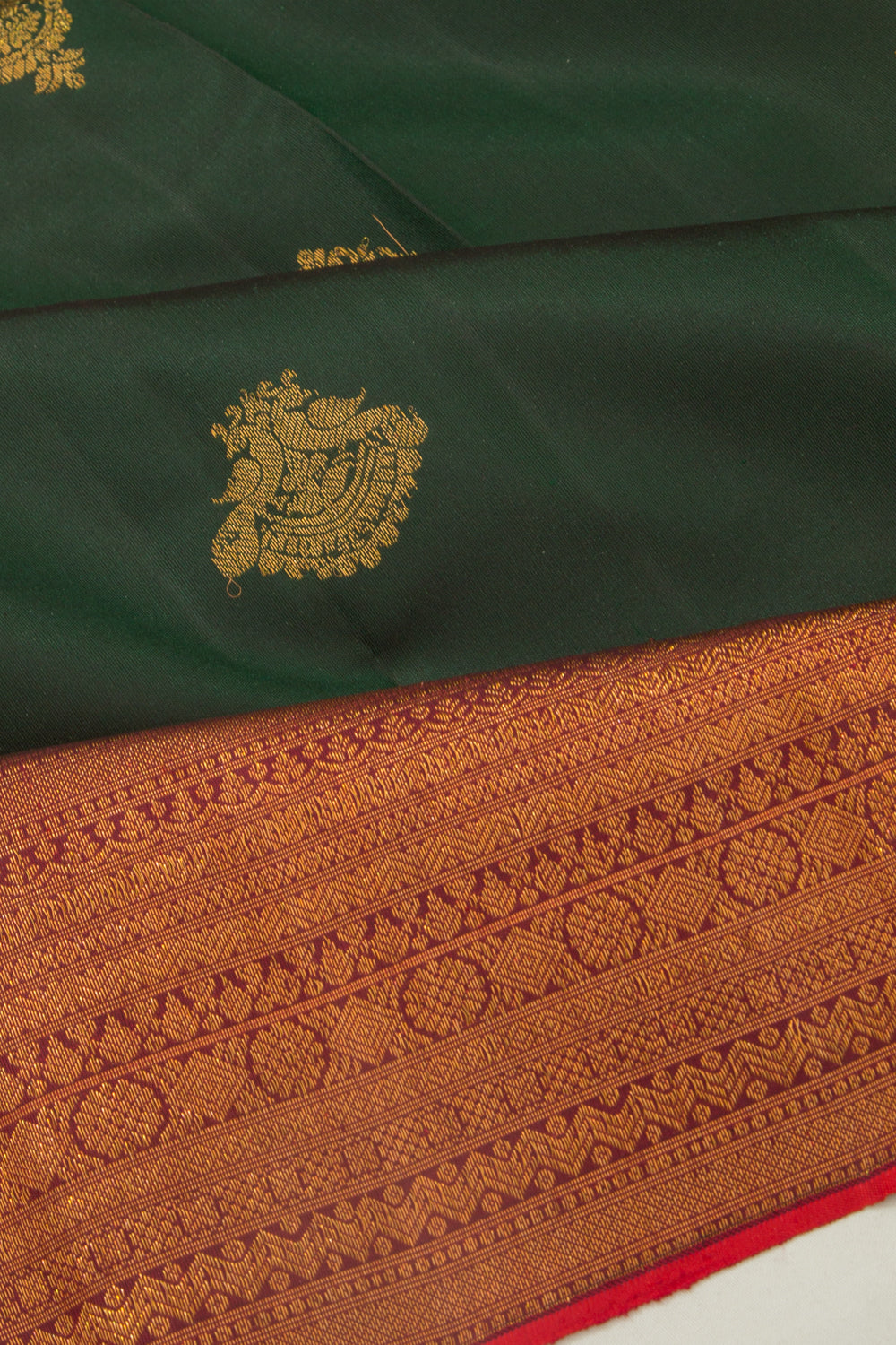 Kanchipuram Silk Butta Bottle Green Saree