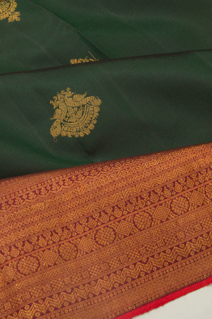 Kanchipuram Silk Butta Bottle Green Saree