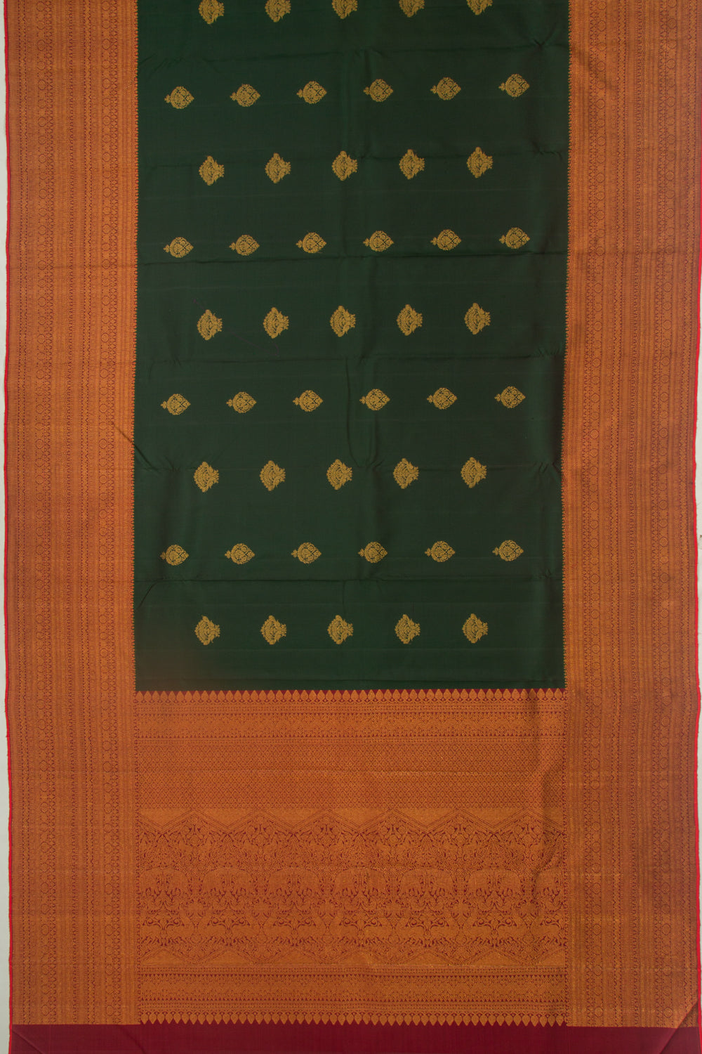 Kanchipuram Silk Butta Bottle Green Saree