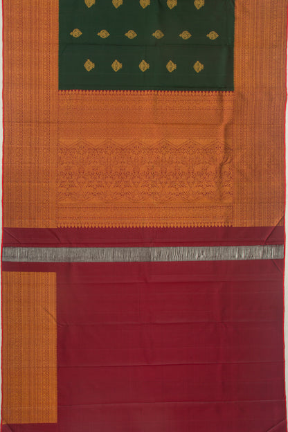 Kanchipuram Silk Butta Bottle Green Saree