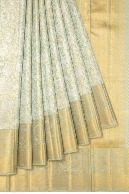 Kanchipuram Silk Tissue Jaal Pista Green Saree