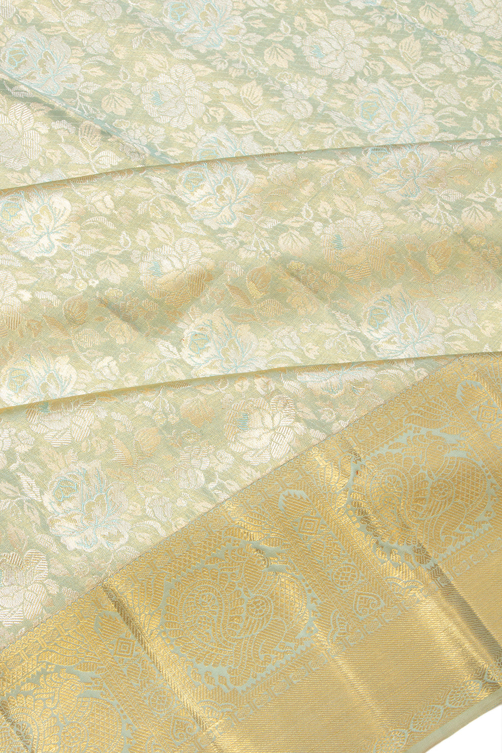 Kanchipuram Silk Tissue Jaal Pista Green Saree