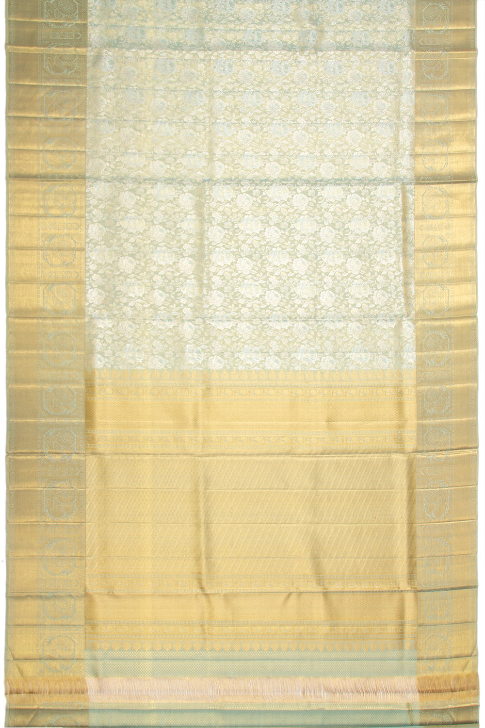 Kanchipuram Silk Tissue Jaal Pista Green Saree