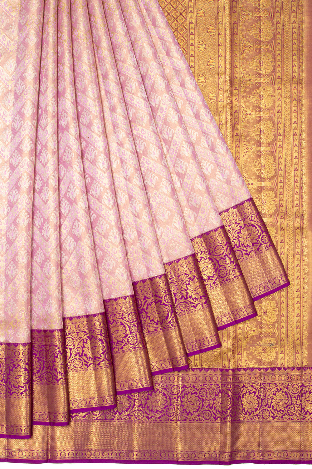 Kanchipuram Silk Tissue Brocade Baby Pink Saree