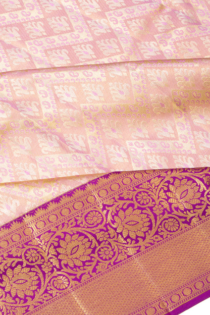 Kanchipuram Silk Tissue Brocade Baby Pink Saree