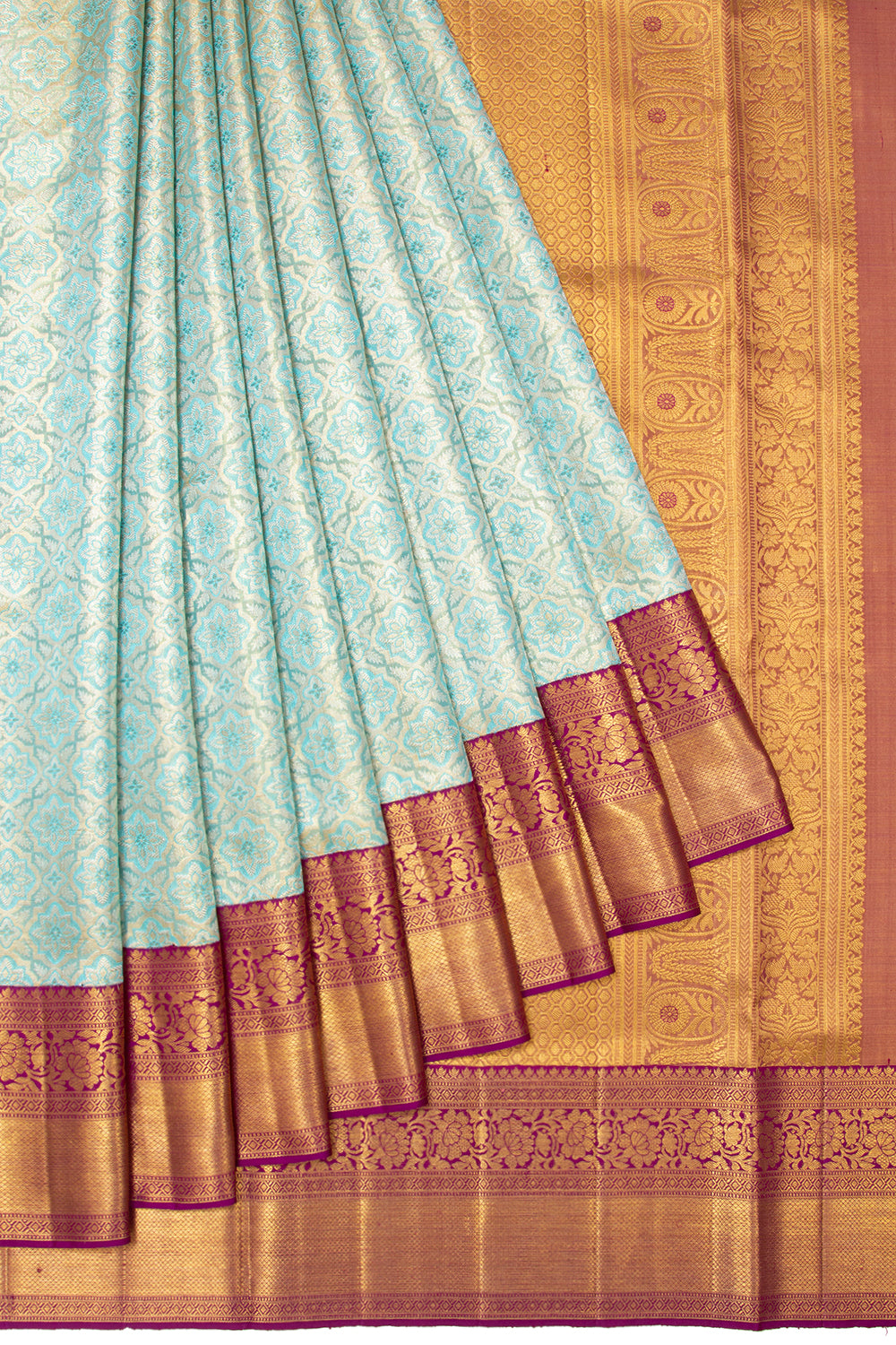 Kanchipuram Silk Tissue Brocade Sky Blue Saree