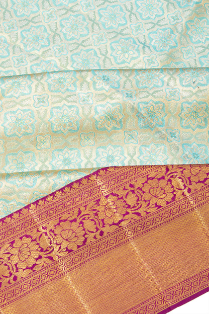 Kanchipuram Silk Tissue Brocade Sky Blue Saree