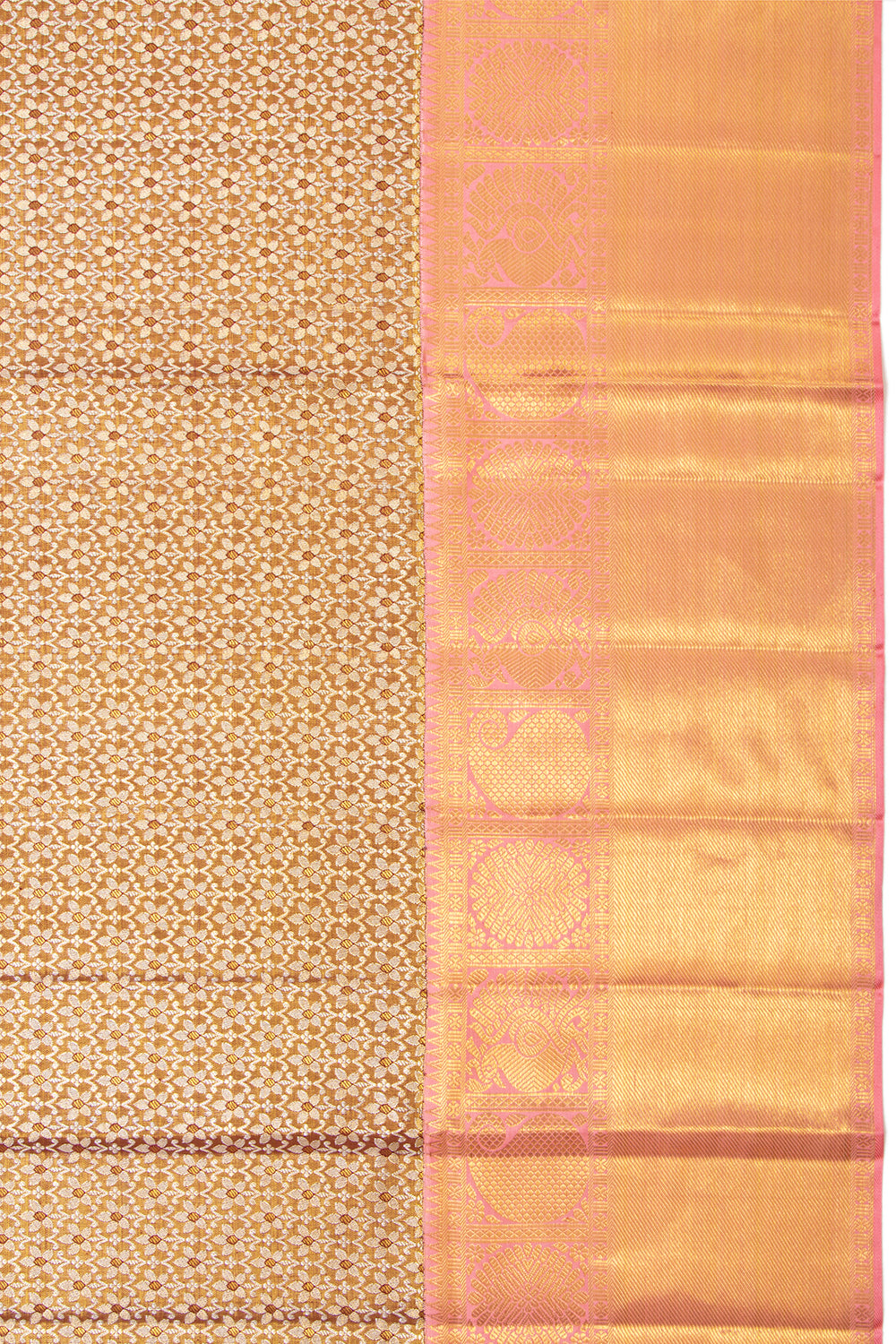 Kanchipuram Silk Tissue Brocade Brown Saree