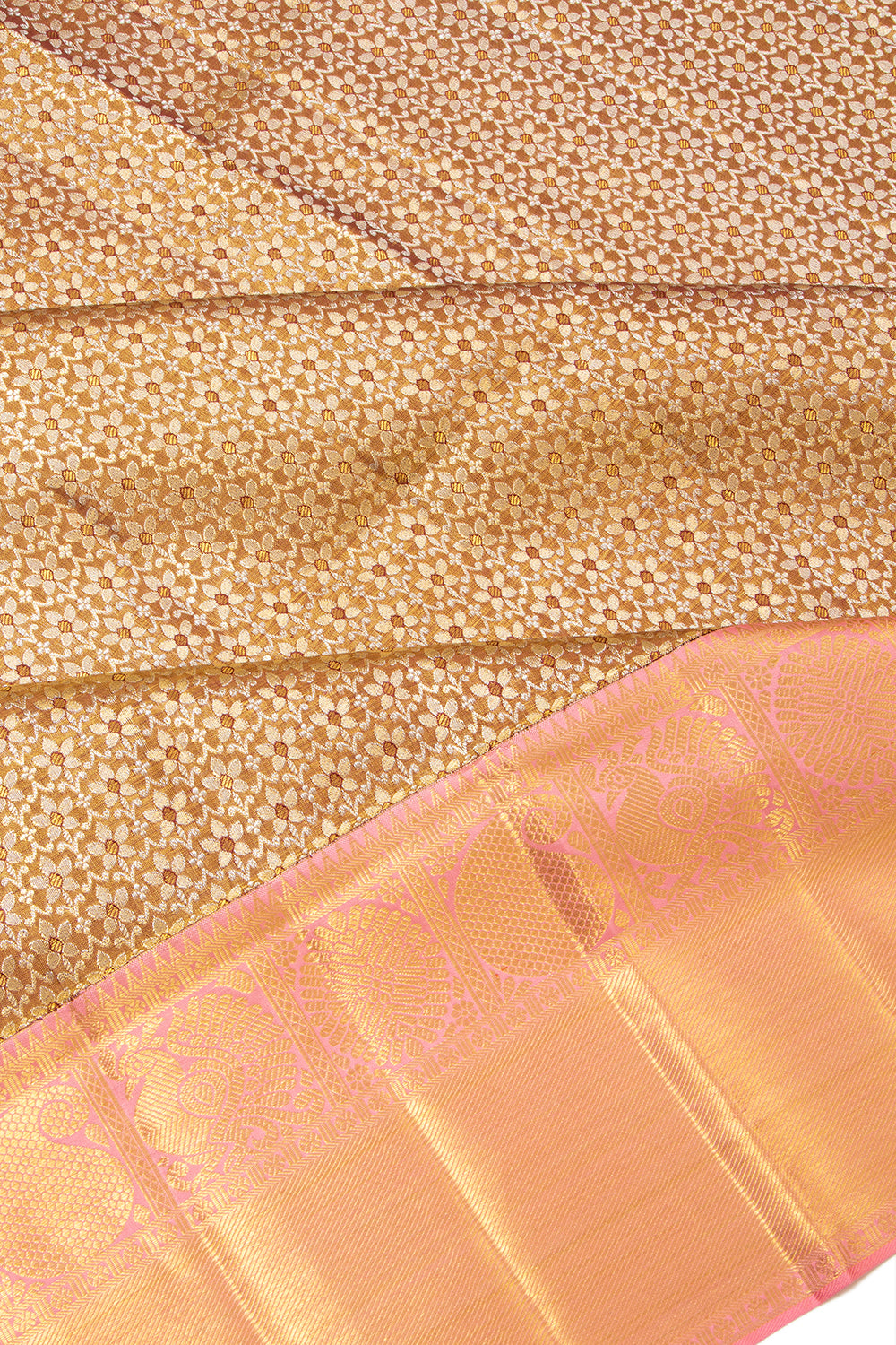 Kanchipuram Silk Tissue Brocade Brown Saree