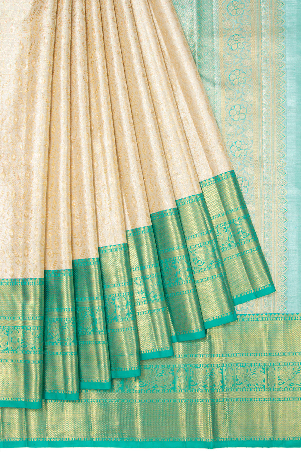 Kanchipuram Silk Tissue Brocade Silver Saree
