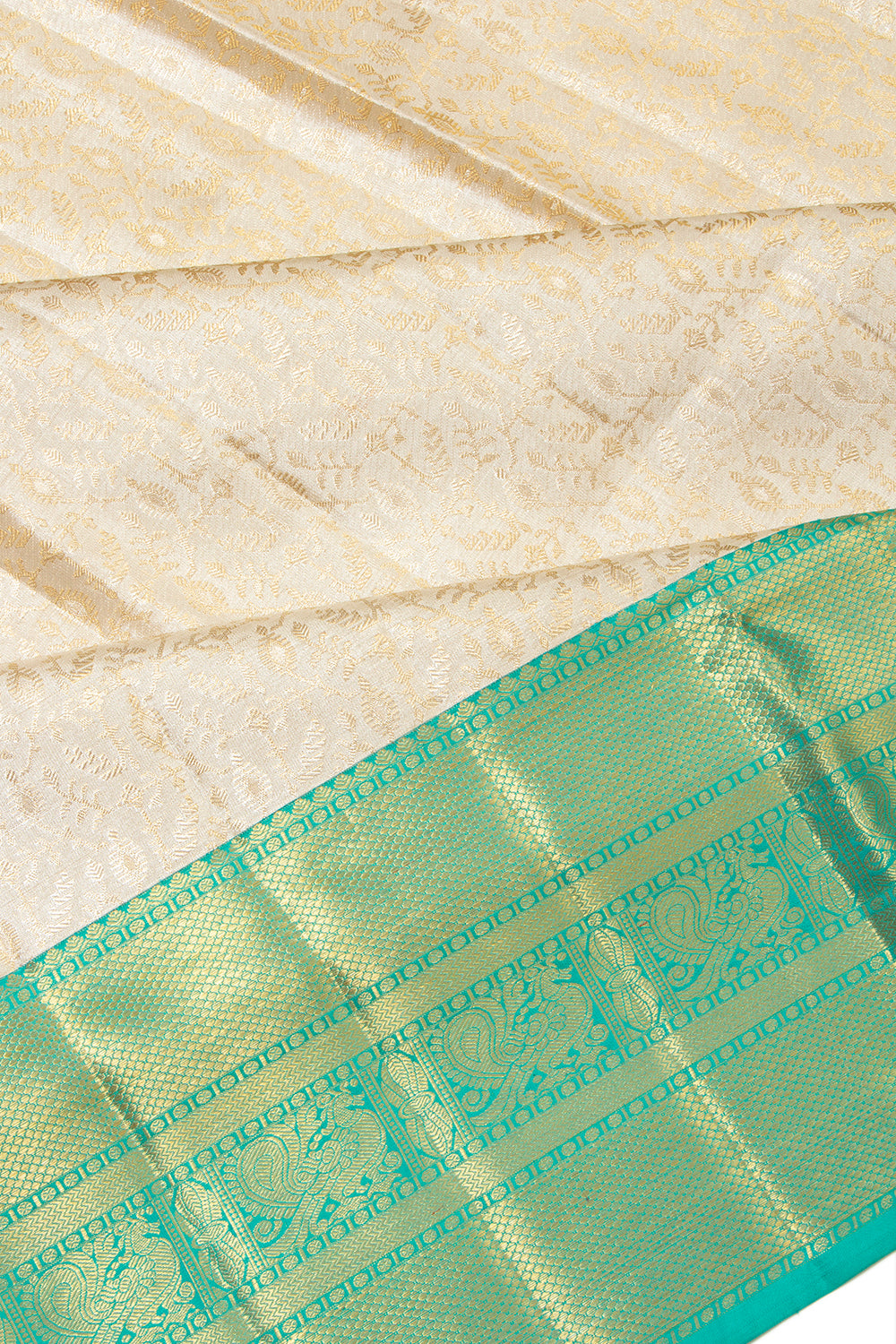 Kanchipuram Silk Tissue Brocade Silver Saree