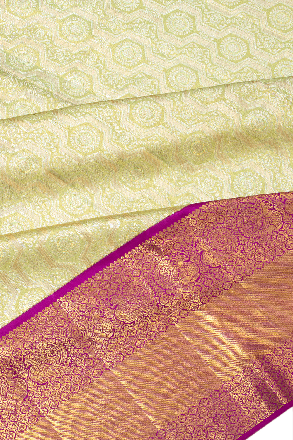 Kanchipuram Silk Tissue Brocade Pastel Green Saree