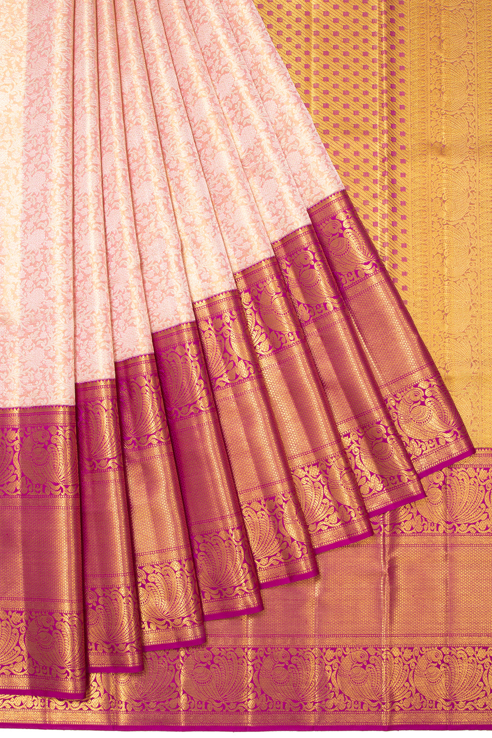 Kanchipuram Silk Brocade Peach Saree