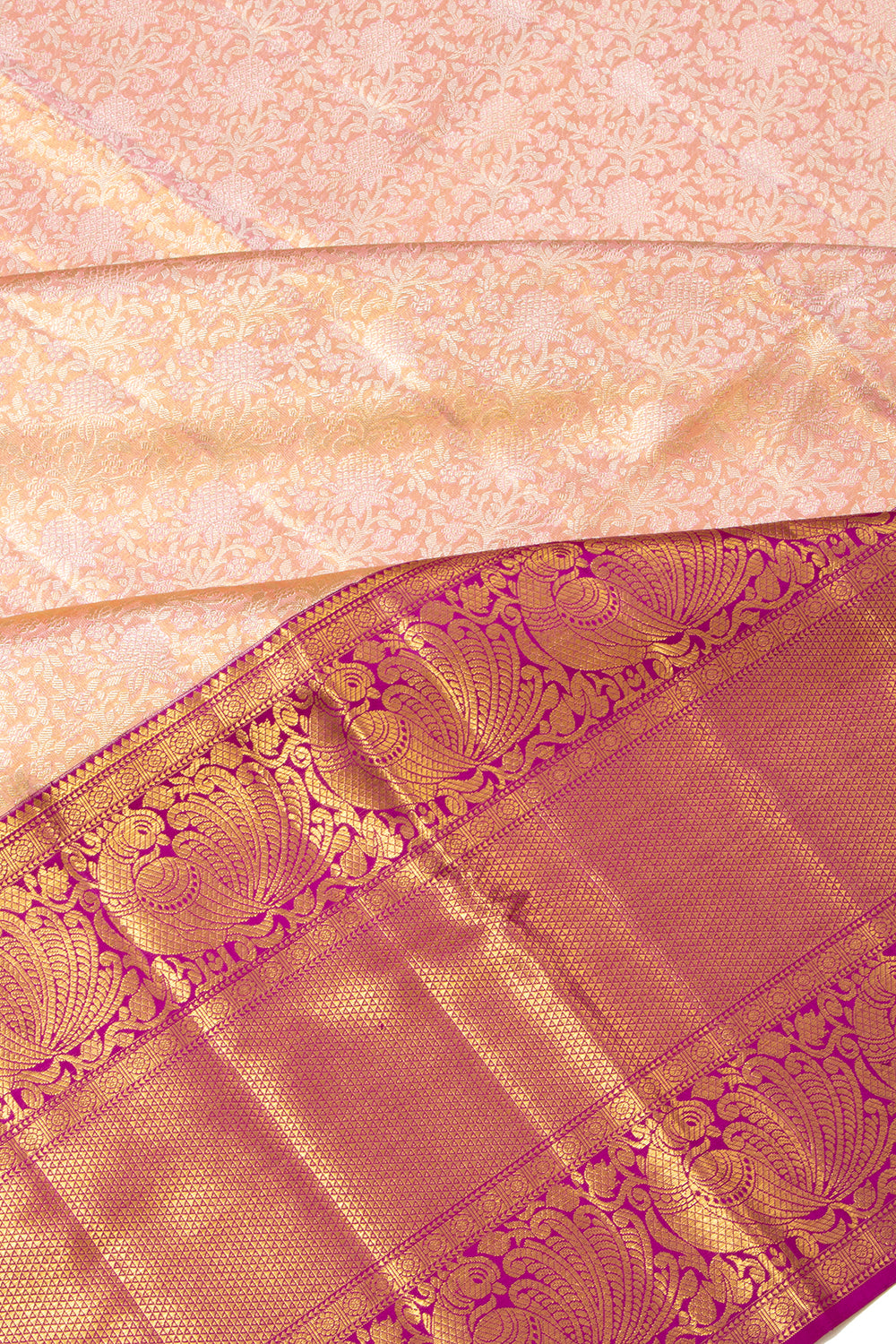 Kanchipuram Silk Brocade Peach Saree