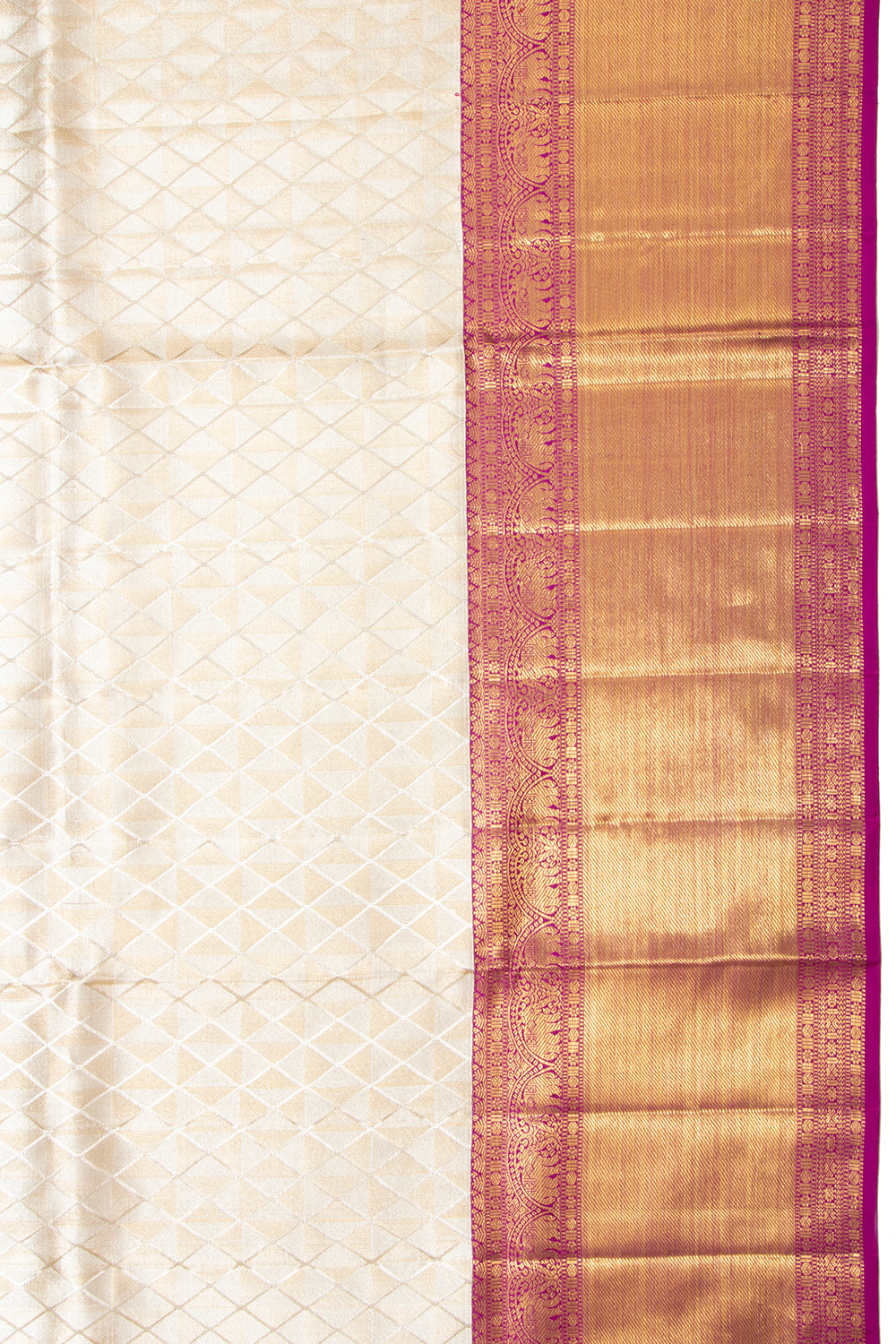 Kanchipuram Silk Geometrical Brocade Silver Saree