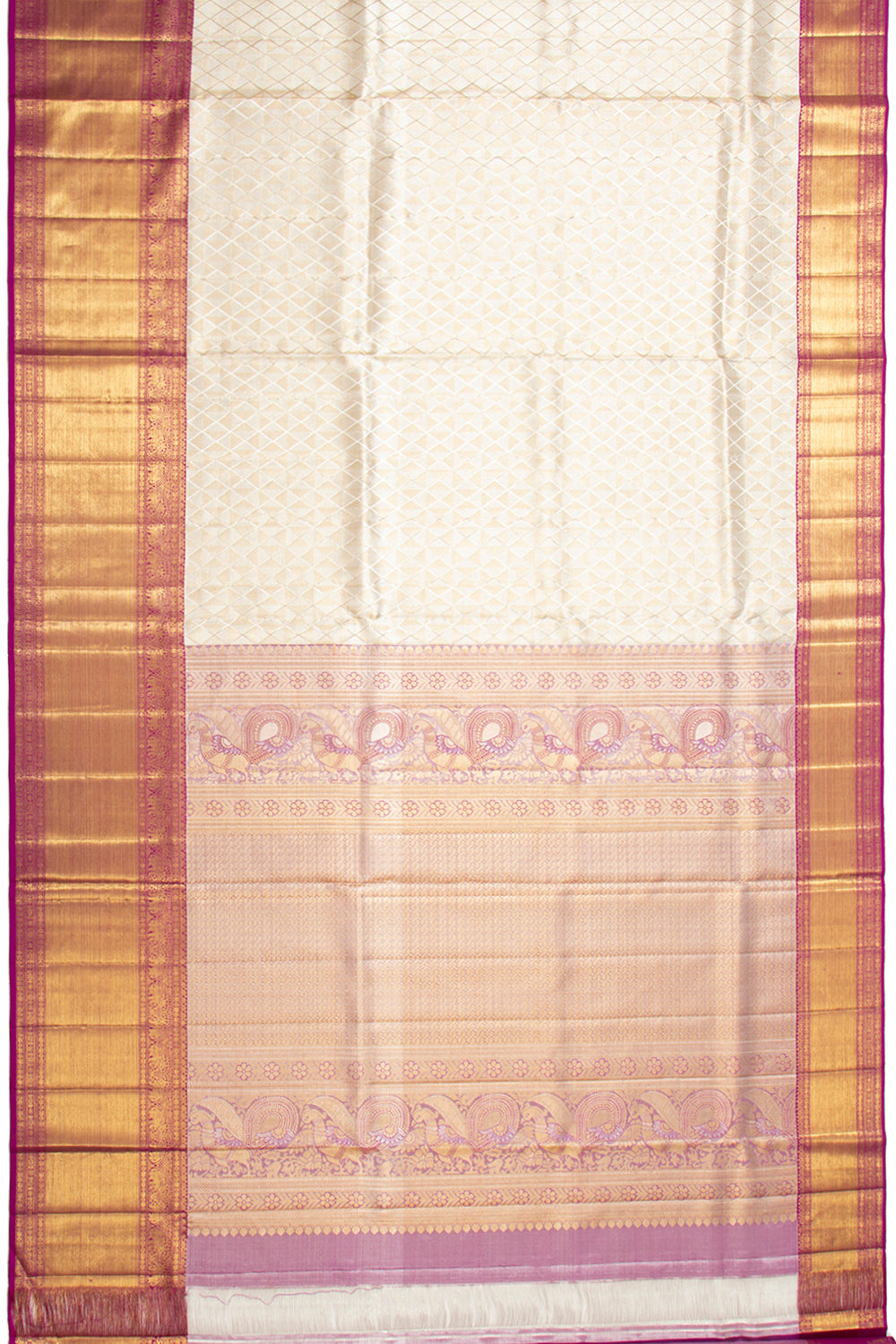 Kanchipuram Silk Geometrical Brocade Silver Saree