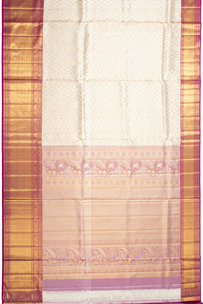 Kanchipuram Silk Geometrical Brocade Silver Saree