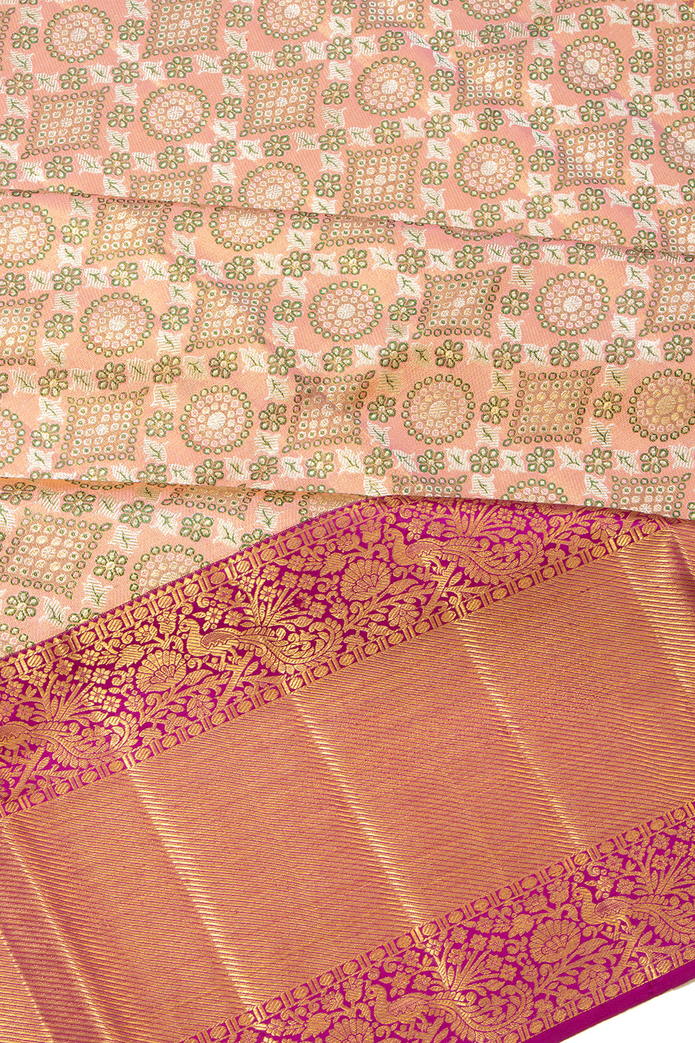 Kanchipuram Silk Brocade Peach Saree